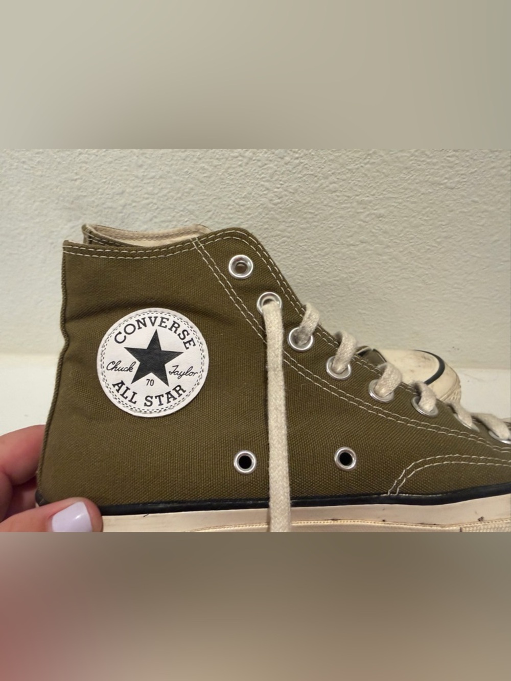 Converse Olive Green High Top Sneakers with White Patch